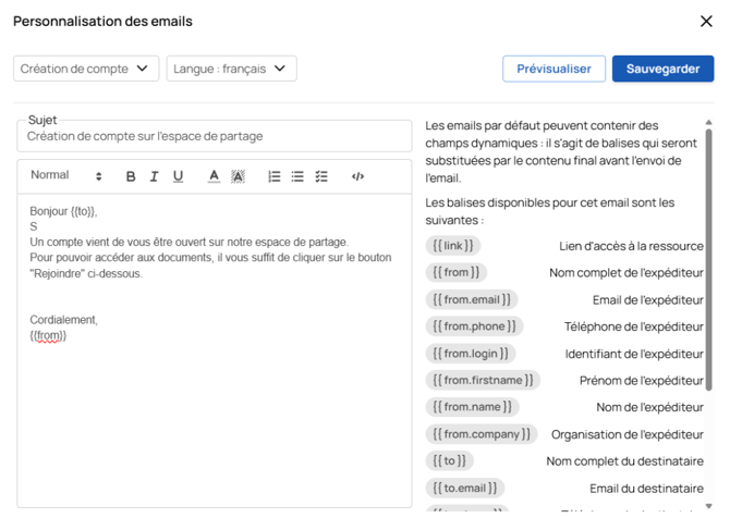Modifier les mails type - 04 Editer template