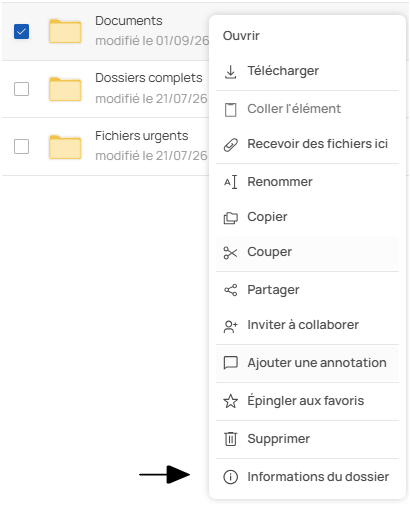 Paramétrer les droits daccès - 1 menu clic droit dossier