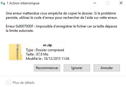 message derreur 1 lecteur
